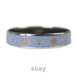 HERMES Bracelet Bangle Enamel Email PM Star Moon Motif Blue Silver authentic