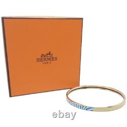HERMES Bracelet Bangle Enamel Email Pink Light Blue Multi Color Gold authentic