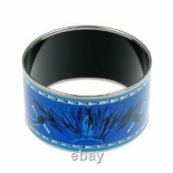 HERMES Bracelet Bangle Enamel Email TGM Feather Blue Silver authentic