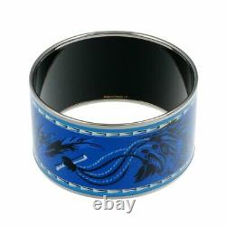 HERMES Bracelet Bangle Enamel Email TGM Feather Blue Silver authentic