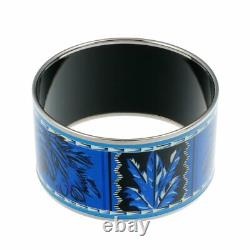 HERMES Bracelet Bangle Enamel Email TGM Feather Blue Silver authentic