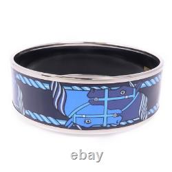 HERMES Bracelet Bangle Enamel Metal Silver Blue Black