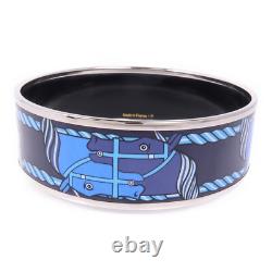HERMES Bracelet Bangle Enamel Metal Silver Blue Black
