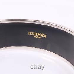 HERMES Bracelet Bangle Enamel Metal Silver Blue Black