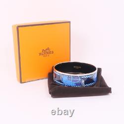 HERMES Bracelet Bangle Enamel Metal Silver Blue Black