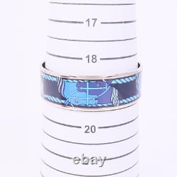 HERMES Bracelet Bangle Enamel Metal Silver Blue Black