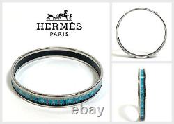 HERMES Bracelet Bangle Enamel PM Total pattern Light Blue x Silver Color Used