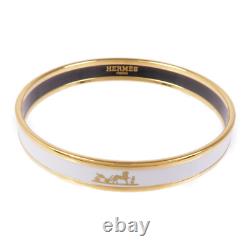 HERMES Bracelet Bangle Metal Enamel Gold Pale Blue