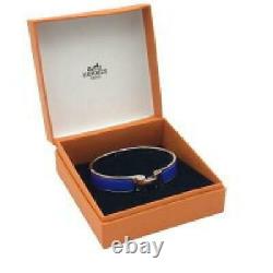 HERMES Bracelet Blue Silver Metal Enamel Click Crack Boxed Around arm 17cm