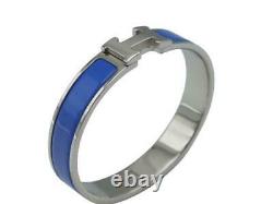 HERMES Bracelet Blue Silver Metal Enamel Click Crack Boxed Around arm 17cm