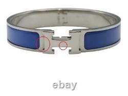 HERMES Bracelet Blue Silver Metal Enamel Click Crack Boxed Around arm 17cm