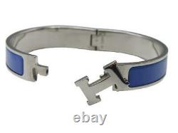 HERMES Bracelet Blue Silver Metal Enamel Click Crack Boxed Around arm 17cm