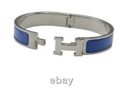HERMES Bracelet Blue Silver Metal Enamel Click Crack Boxed Around arm 17cm