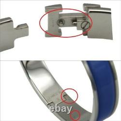 HERMES Bracelet Blue Silver Metal Enamel Click Crack Boxed Around arm 17cm