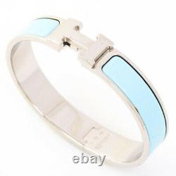 HERMES Bracelet Enamel Metal Silver Blue Click Crack PM Boxed Around arm 6.5 cm