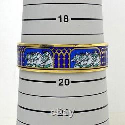 HERMES Bracelet GM Bangle Horse Blue Enamel Gold Plated Vintage Excellent