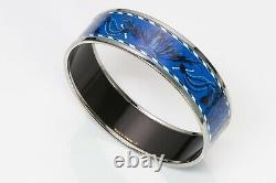 HERMES Brazil Palladium Plated Blue Enamel Bangle Bracelet