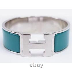 HERMES CLIC CLAC H Bracelet Blue Silver Palladium Plated enamel Made in France