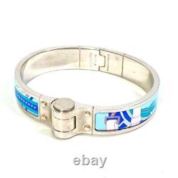 HERMES Charnière PM Bracelet Bangle Metal / enamel blue/SilverHardware