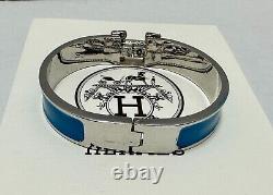 HERMES Clic Clac H Bangle Bracelet Silver/Blue Metal/Enamel 100% Authentic