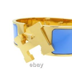 HERMES Clic Clac H Bracelet Blue Enamel Gold Plated H300001F