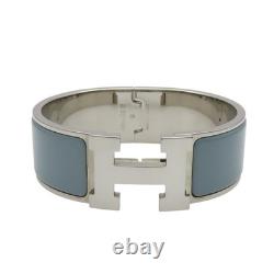 HERMES Clic Clac H Bracelet Blue Enamel Silver Plated