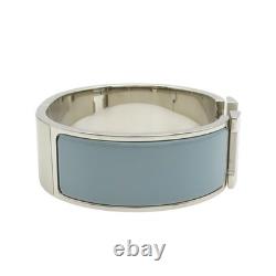 HERMES Clic Clac H Bracelet Blue Enamel Silver Plated