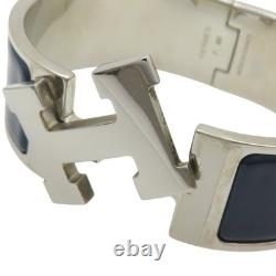 HERMES Clic Clac H Bracelet Blue Enamel Silver Plated
