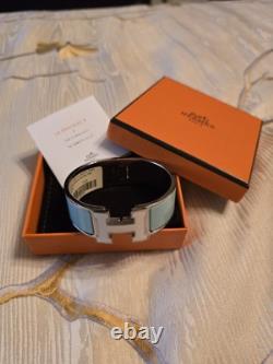 HERMES Clic Clac H Light Blue Enamel Silver Palladium Bracelet