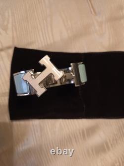 HERMES Clic Clac H Light Blue Enamel Silver Palladium Bracelet