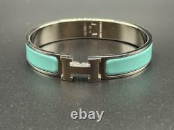 HERMES Clic Clac H Light Blue Enamel Silver Palladium Bracelet