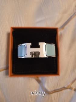 HERMES Clic Clac H Light Blue Enamel Silver Palladium Bracelet
