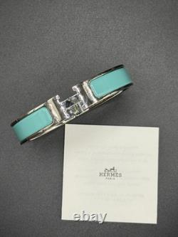 HERMES Clic Clac H Light Blue Enamel Silver Palladium Bracelet