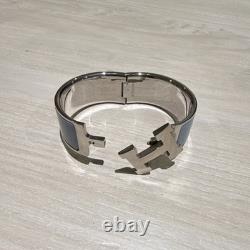 HERMÈS Clic Clac H Silver & Blue Enamel Bangle Bracelet Turnlock Oval 6.2in