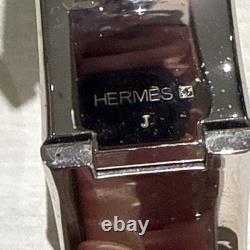HERMÈS Clic Clac H Silver & Blue Enamel Bangle Bracelet Turnlock Oval 6.2in