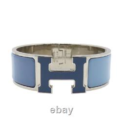 HERMES Clic Clac H Wide Bracelet Blue Enamel Silver Plated
