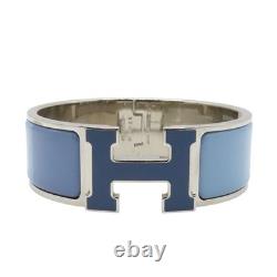 HERMES Clic Clac H Wide Bracelet Blue Enamel Silver Plated