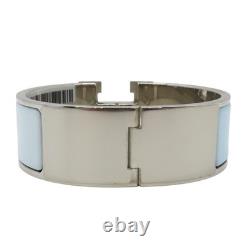 HERMES Clic Clac H Wide Bracelet Blue Enamel Silver Plated