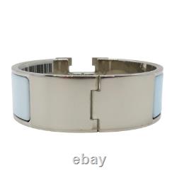HERMES Clic Clac H Wide Bracelet Blue Enamel Silver Plated