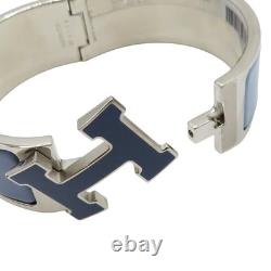 HERMES Clic Clac H Wide Bracelet Blue Enamel Silver Plated