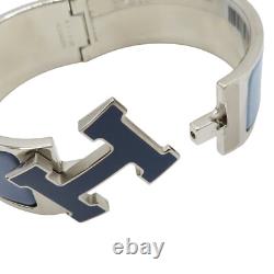 HERMES Clic Clac H Wide Bracelet Blue Enamel Silver Plated
