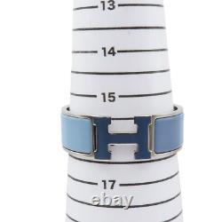 HERMES Clic Clac H Wide Bracelet Blue Enamel Silver Plated