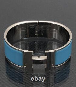 HERMES Clic Clac H Wide Bracelet Silver-plated Hardware/Enamel Light Blue #57387