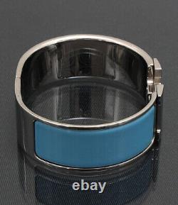 HERMES Clic Clac H Wide Bracelet Silver-plated Hardware/Enamel Light Blue #57387