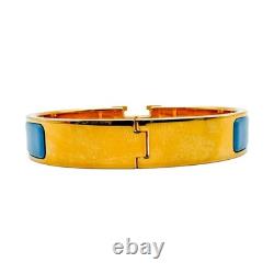 HERMES Clic H Bracelet Blue Enamel Gold Plated P Stamp H700001F