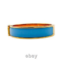 HERMES Clic H Bracelet Blue Enamel Gold Plated P Stamp H700001F