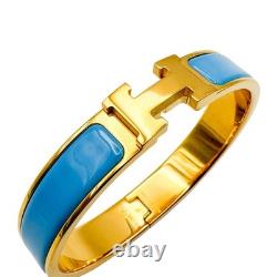 HERMES Clic H Bracelet Blue Enamel Gold Plated P Stamp H700001F