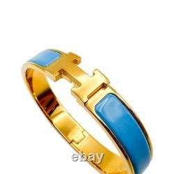 HERMES Clic H Bracelet Blue Enamel Gold Plated P Stamp H700001F