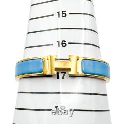 HERMES Clic H Bracelet Blue Enamel Gold Plated P Stamp H700001F