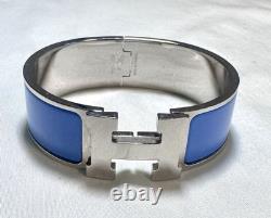 HERMÈS Clic H Bracelet Wide Blue Enamel Palladium M Size 16.5 cm Used Good